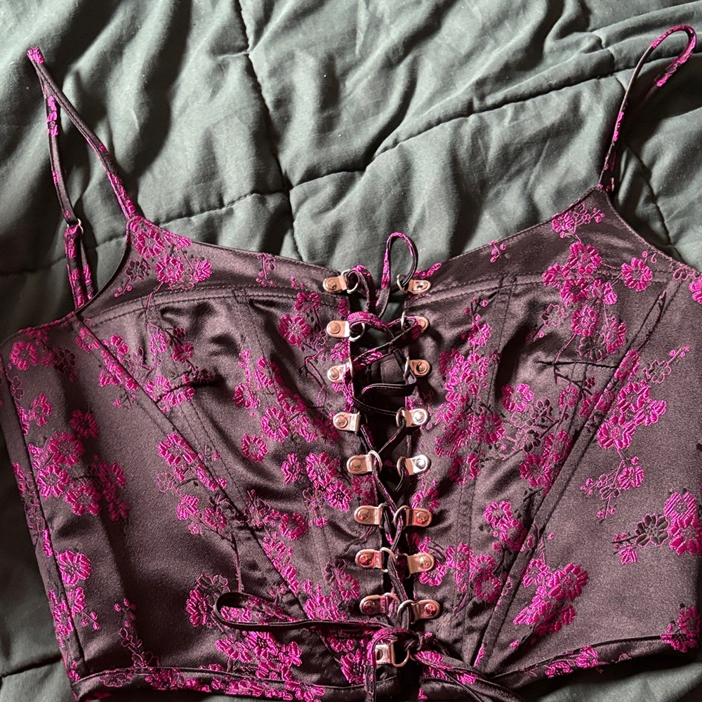 Floral Lace-Up Corset Top